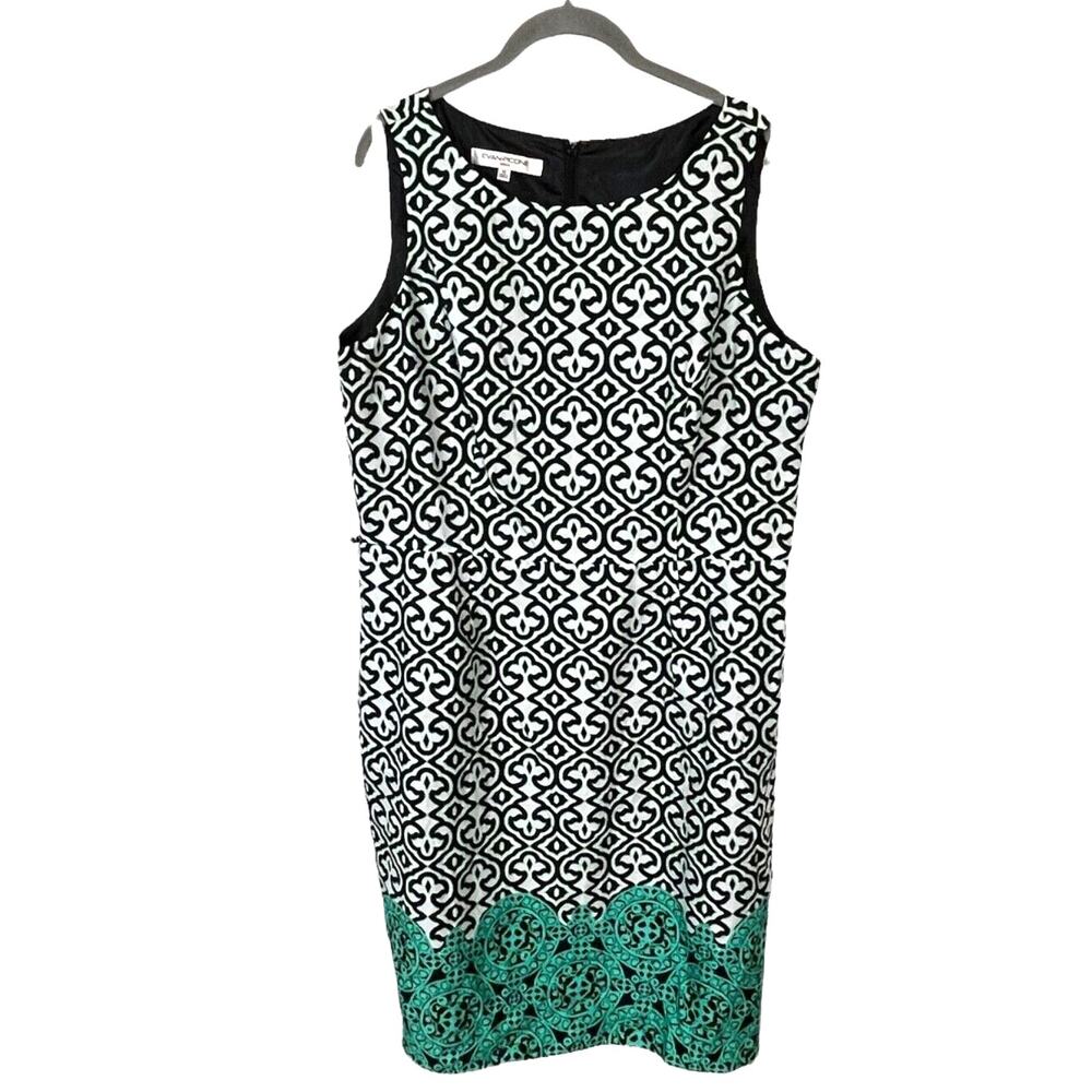 Evan-Picone Sheath Dress Sleeveless No Belt Women's Size 16 Black White Green